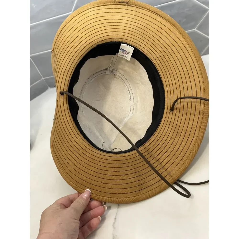 Vintage Billabong USA Made Surf Outback Hat Tan Canvas Boonie Beach Chin Strap
